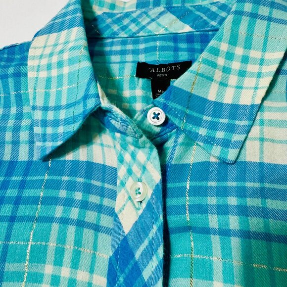 Talbots Metallic Flannel Modern Classic Shirt MP – Blue Lagoon Plaid – Pre-Owned - Picture 7 of 11